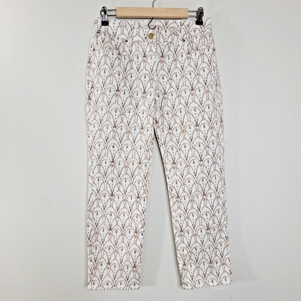 Chico's So Slimming Ankle Pants 00 White Gold Print Rhinestone Stretch